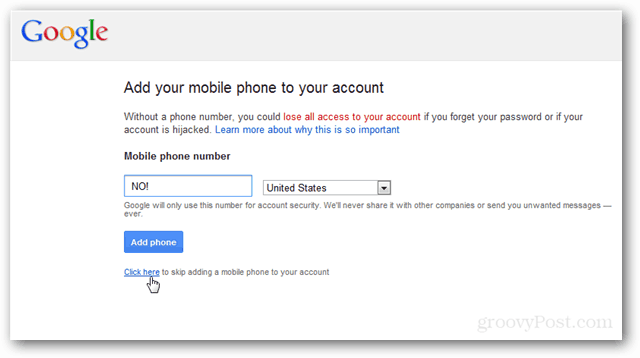 Google, smettila di chiedermi il mio numero di telefono [scollegato]