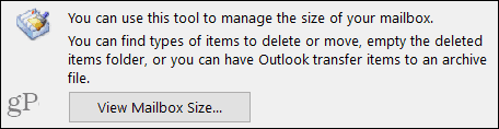 Visualizza le dimensioni della casella di posta in Outlook