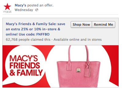 offerta facebook di macys