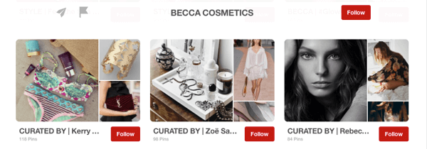 Esempio di guest board su Pinterest curate da influencer per Becca Cosmetics.