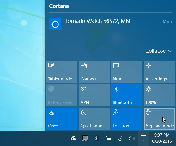 Centro operativo Windows 10