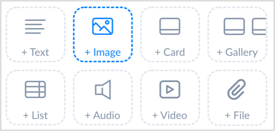Aggiungi un blocco di contenuto immagine e includi un'immagine nel tuo messaggio di trasmissione in ManyChat.