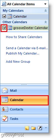 Schermata del calendario di Outlook 2007: aggiungi il secondo calendario