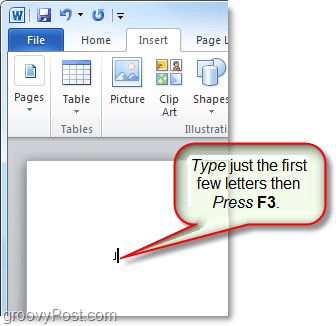 utilizzare il tasto F3 per inserire il testo automatico in Word o Outlook