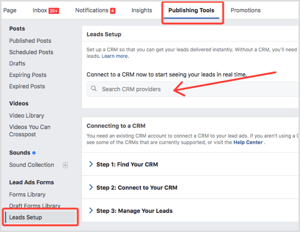 Gli annunci principali di Facebook configurano il CRM