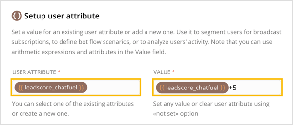 Crea un nuovo attributo utente e imposta un valore per esso in Chatfuel.