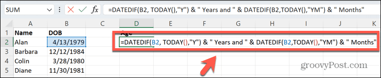 excel formula anni e mesi