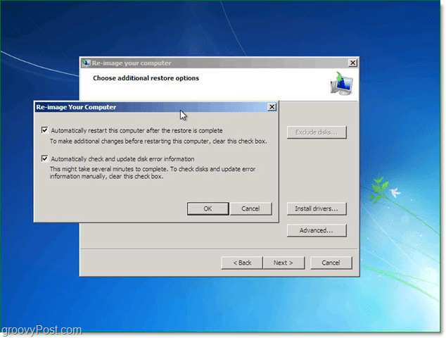 utilizzare le opzioni avanzate per personalizzare il ripristino dell'immagine di sistema di Windows 7