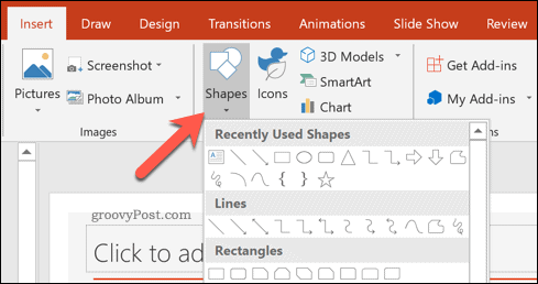 Inserimento di una forma in una presentazione di PowerPoint