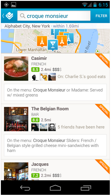 ricerca nel menu foursquare