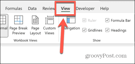 menu di visualizzazione excel