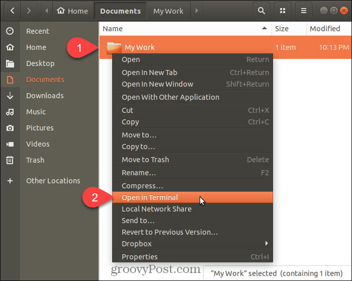 Seleziona Apri in Terminale in Ubuntu Linux
