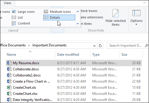 dettagli di Windows 10 di Esplora file