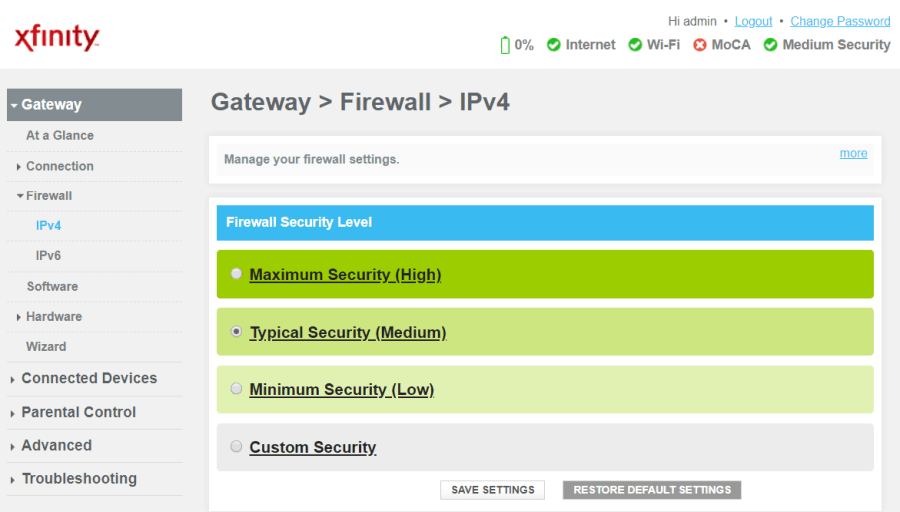 firewall del router