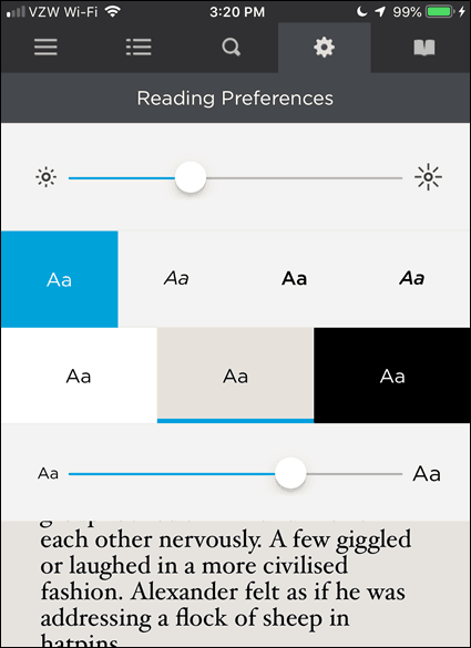 Preferenze di lettura in BookFusion per iOS