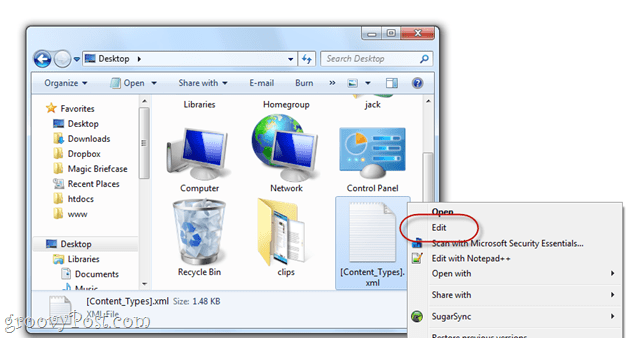 modifica dei file docx in Windows 7