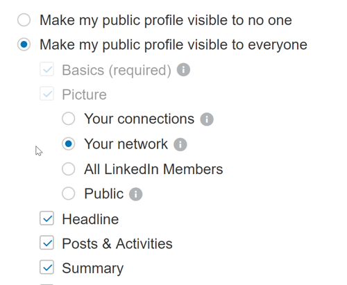 Assicurati che le impostazioni del tuo profilo LinkedIn consentano a chiunque di vedere i tuoi post pubblici.