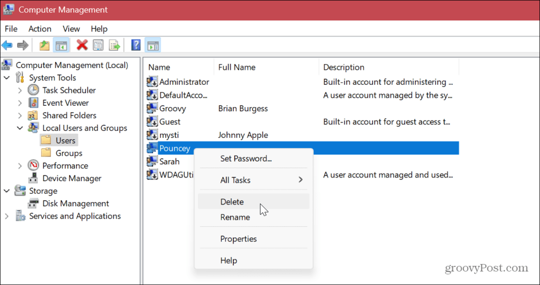 Elimina un account utente su Windows 11