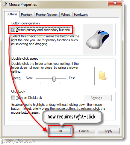 cambia i pulsanti principali del mouse di Windows