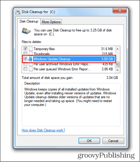 L'aggiornamento di Windows 7 elimina lo spazio di pulizia del disco dei vecchi file occupato