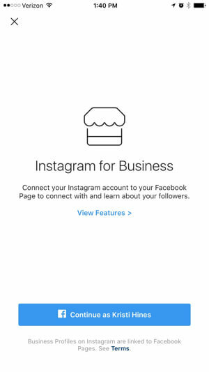 Il profilo aziendale di Instagram si collega alla pagina Facebook
