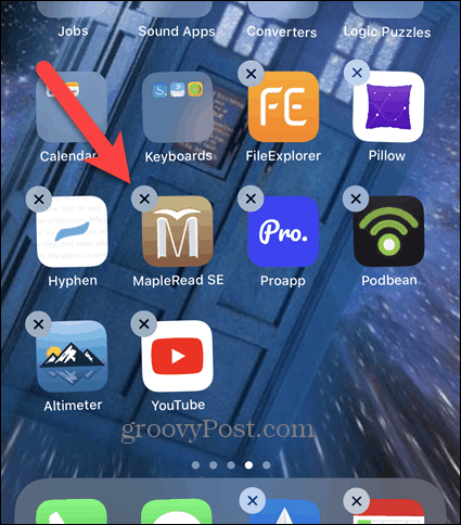 Tocca X sull'icona dell'app per iPhone