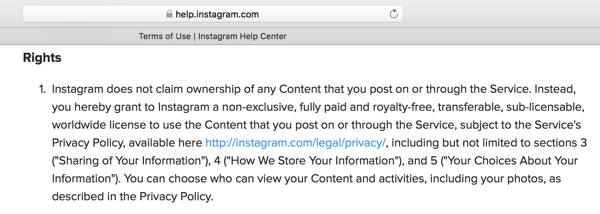 I Termini di utilizzo di Instagram descrivono la licenza che stai concedendo alla piattaforma per i tuoi contenuti.