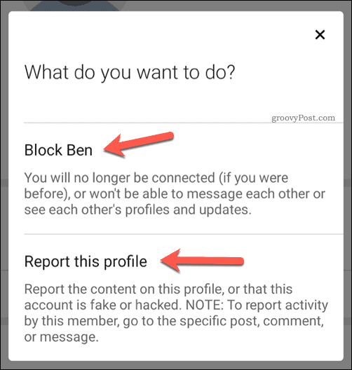 Scegliere di bloccare o segnalare un utente in LinkedIn