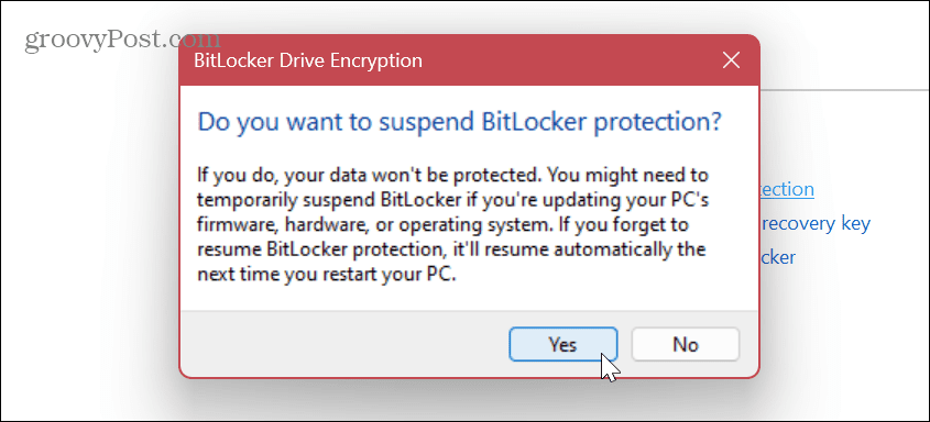 Disabilita o sospendi BitLocker 