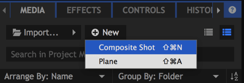 Nella scheda Media, fai clic su Nuovo e scegli Composite Shot.