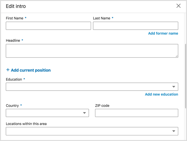 Finestra di dialogo Modifica introduzione in cui modifichi il titolo del tuo profilo LinkedIn