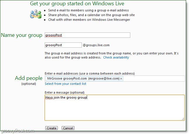 creare un gruppo di Windows Live