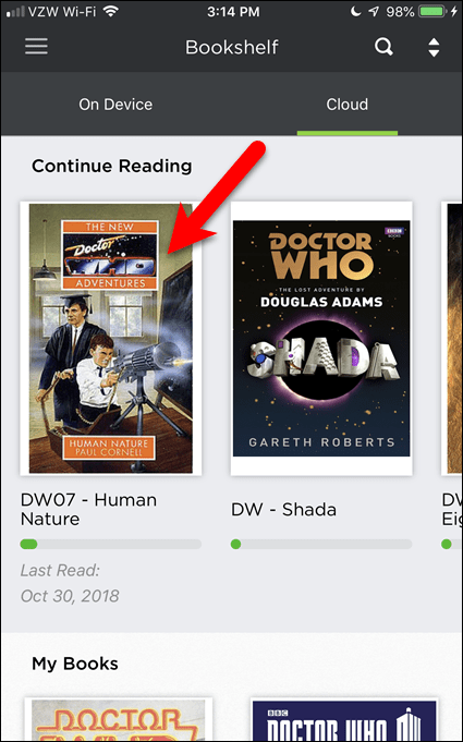 Tocca un libro per scaricarlo su BookFusion sul tuo dispositivo iOS