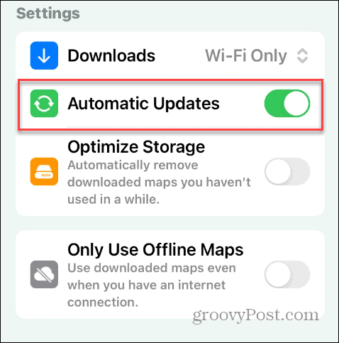 aggiornamenti automatici delle mappe offline in Apple Maps