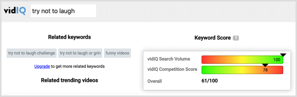 Fai clic sul tag di un concorrente in VidIQ per vedere il volume di ricerca e la concorrenza per quel tag.