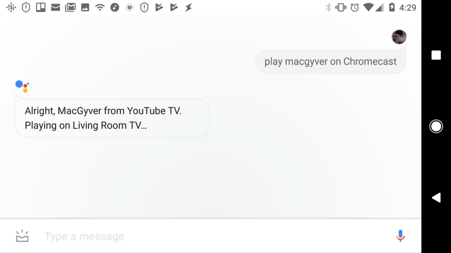 screenshot della riproduzione di programmi o film con Google Assistant