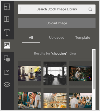 Fare clic sull'icona della foto per accedere alle immagini stock in Easil.