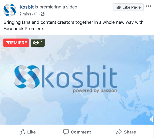 Facebook Premiere esempio di kosbit, video premiere
