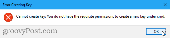Impossibile creare l'errore chiave nel registro di Windows