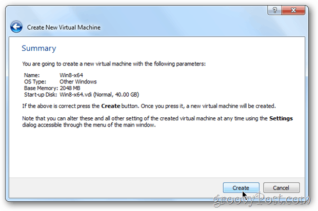 Riepilogo VirtualBox Vm windows 8