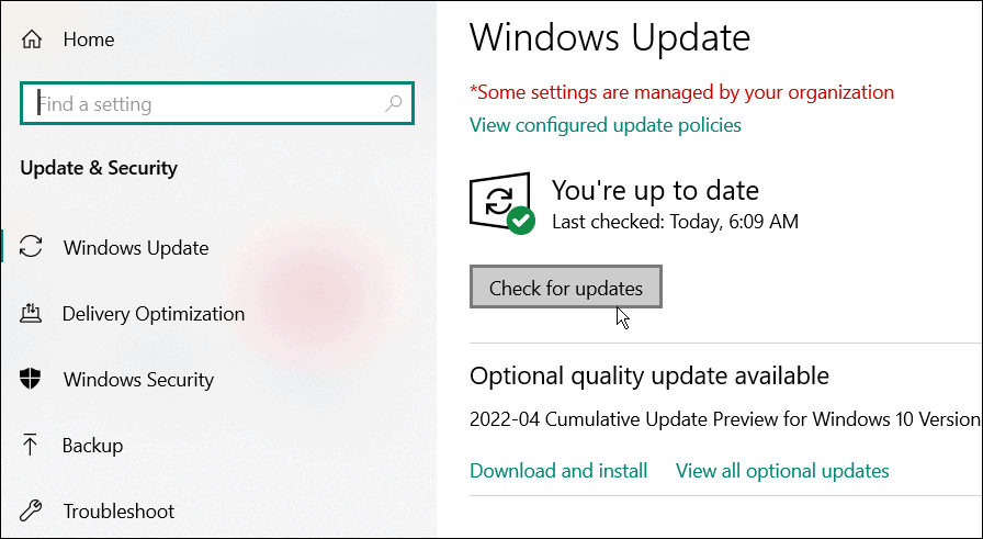 controlla gli aggiornamenti di Windows 10