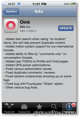 Aggiornamento Oink 1.0.1 dall'Apple App Store