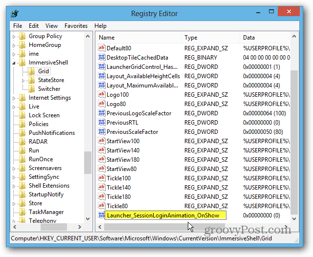 Valore DWORD del registro di Windows 8