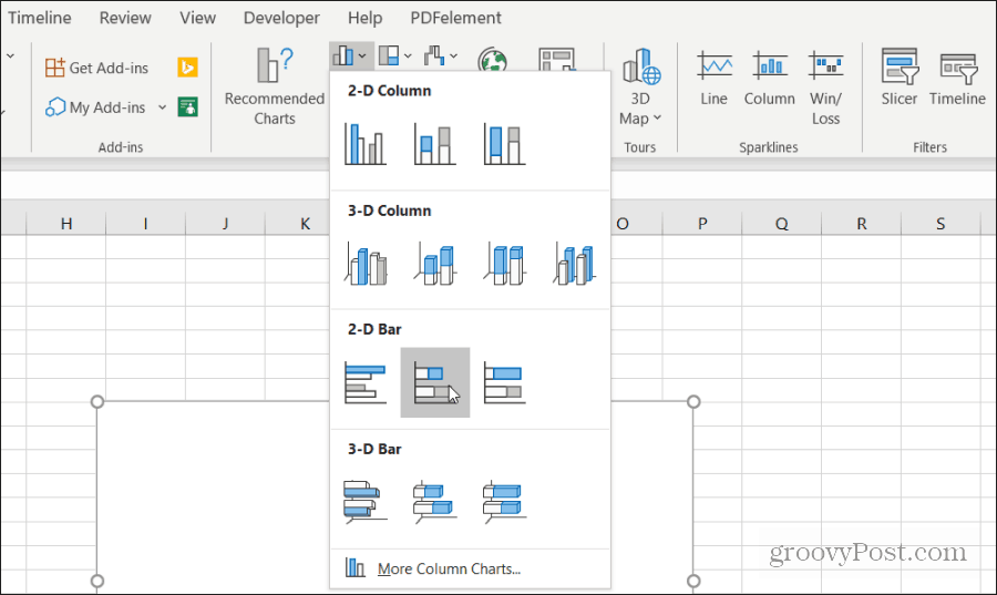 inserisci il grafico in pila in Excel