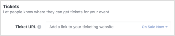 Usa l'opzione Ticket per collegarti alla pagina di vendita dei biglietti di Eventbrite