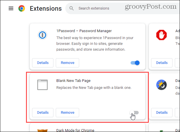 Disabilita l'estensione Pagina nuova scheda vuota in Chrome