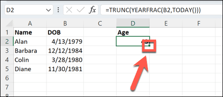 maniglia di trascinamento excel