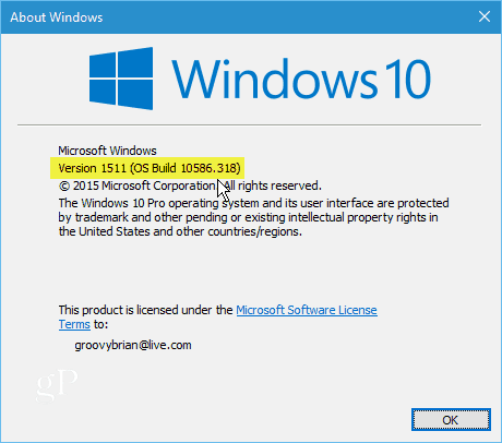 Windows 10 versione 1511 build 10586-318