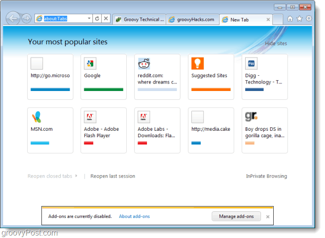 Tour delle schermate beta di Internet Explorer 9