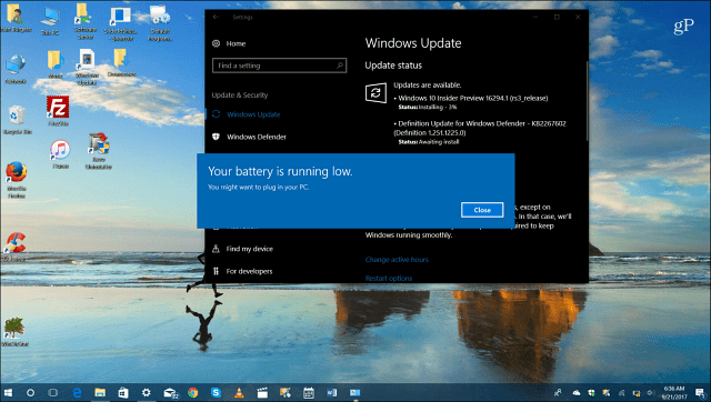 Riserva livello batteria Windows 10